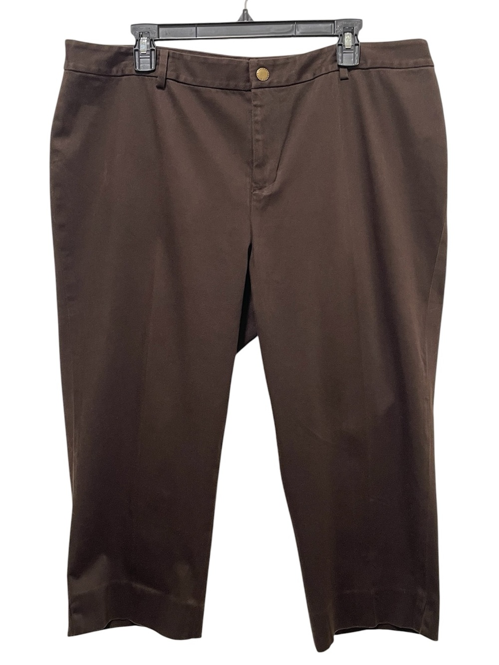 Lauren Ralph Lauren Dark Brown Capri Pants Clean Straight Leg Cotton Size 16W